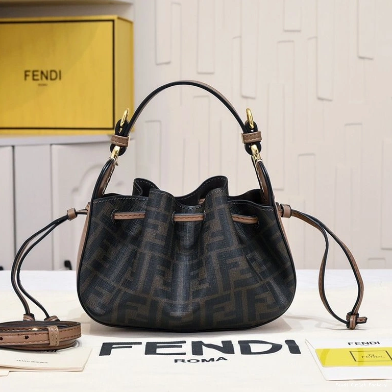 Cheap HOT Bucket Pomodorino Brown In Bag FF Motif Fabric Mini Fendi 0802